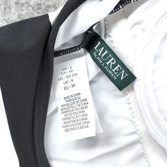 Lauren Ralph Lauren Swimsuit Womens 2 Black One Piece Gradient Stripe High Neck - Picture 11 of 14